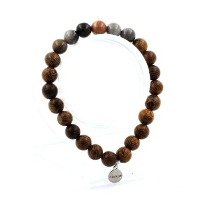 Petrified wood + wood Bracelet 8 mm Beads.