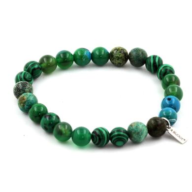 Chrysocolla + Green Agate + African Turquoise + Malachite Bracelet 8 mm Beads.