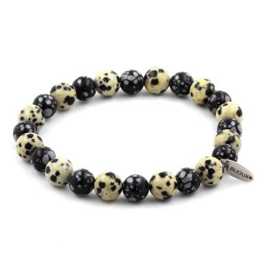 Snowflake Obsidian + Dalmatian Jasper Bracelet 8 mm.