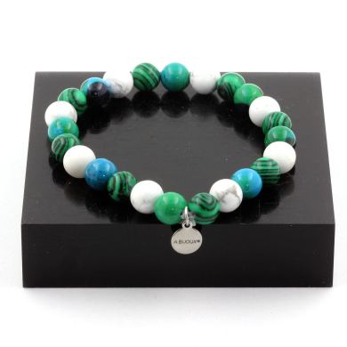 Chrysocolla + Howlite + Malachite Bracelet 8 mm Beads.