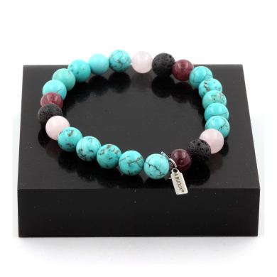 Turquoise + Lepidolite + Lava + Rose Quartz Bracelet 8 mm Beads.