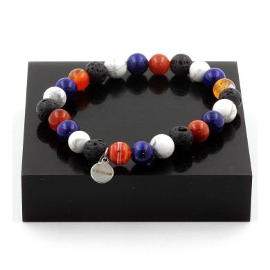 Lapis Lazuli + Banded Agate + Howlite + Lava Bracelet 8 mm Beads.