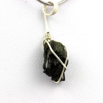 925 Sterling Silver Raw Epidote Necklace.