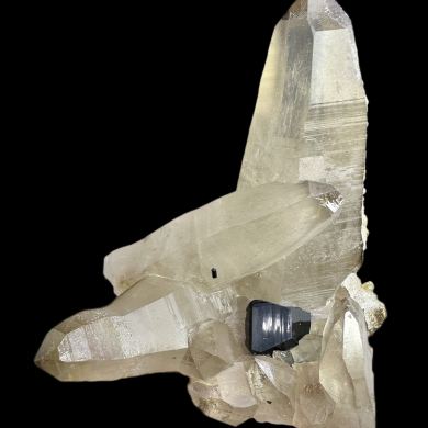 Smoky quartz, tourmaline schorl, opal var. hyalite