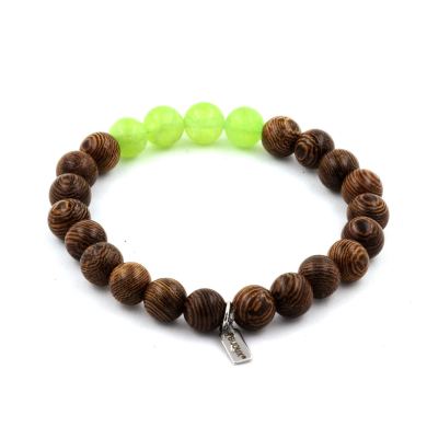 Peridot + wood Bracelet 8 mm Beads.