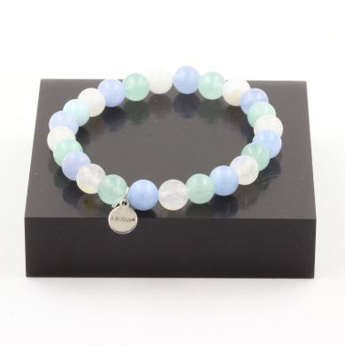 Angelite + Aquamarine + Moonstone Bracelet 8 mm Beads.