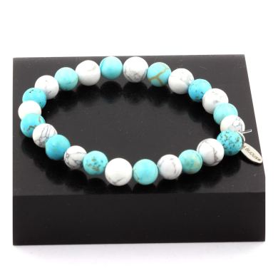 Howlite + Turquoise Bracelet 8 mm Beads.