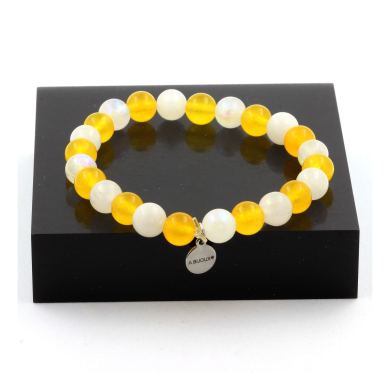 Yellow Agate + Moonstone Bracelet 8 mm Beads.