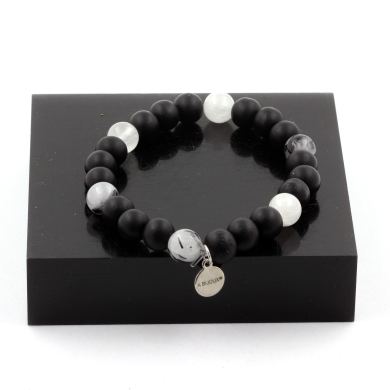 Matte Black Onyx + Black rutilated Quartz Bracelet 8 mm Beads.