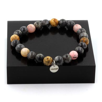 Pink Opal + Labradorite + Landscape Jasper Bracelet 8 mm Beads.