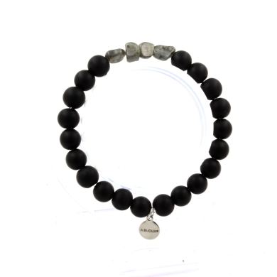 Labradorite from Finland + matte black Onyx Bracelet 8 mm Beads.