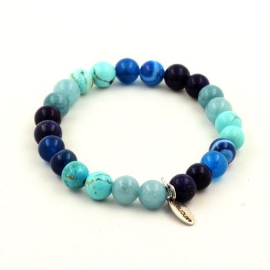 Lapis Lazuli + Blue Banded Agate + Aquamarine + Turquoise Bracelet 8 mm.