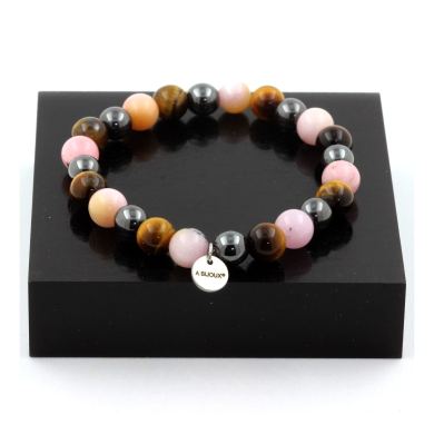 Tiger's Eye + Pink Opal + Hematite Bracelet 8 mm Beads.