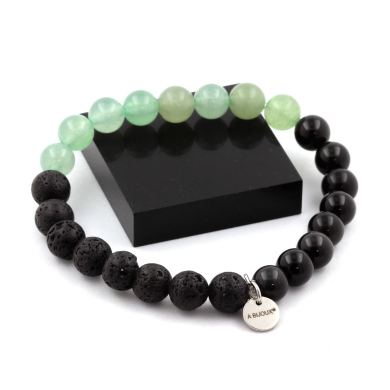 Aventurine + Lava + Black Obsidian Bracelet 8 mm Beads.