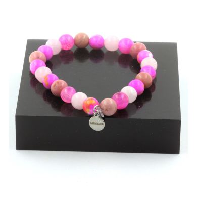 Rose Quartz + Yellow Pink Jasper + Rhodonite + Fuchsia Dragon Veins Agate Bracelet 8 mm Beads.