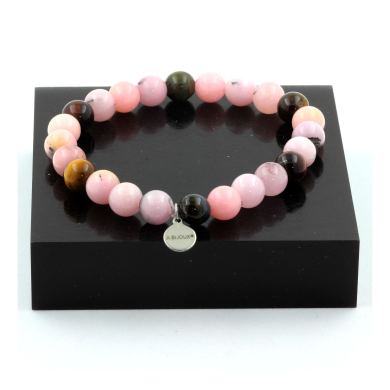 Pink Opal + Multicolor Tiger's Eye Bracelet 8 mm Beads.