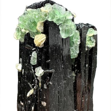 Tourmaline, fluorite, quartz, muscovite