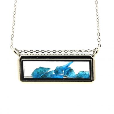 Raw neon blue Apatite necklace.