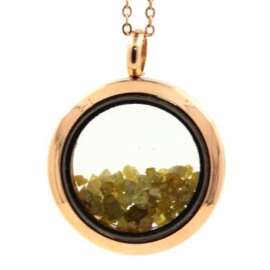 Raw green yellow diamond necklace.