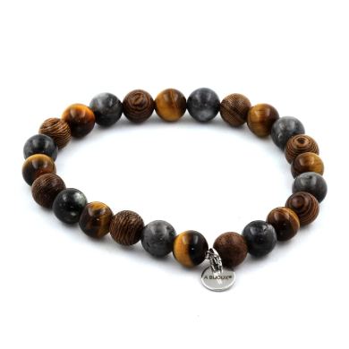 Labradorite + Tiger's Eye + wood Bracelet 8 mm Beads.