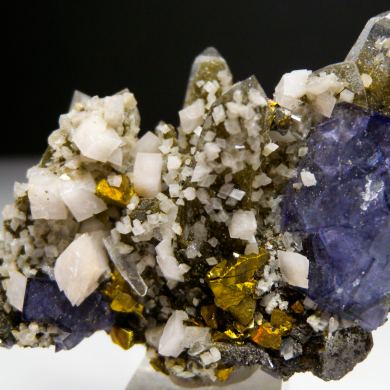 Fluorite, Chalcopyrite on Quartz