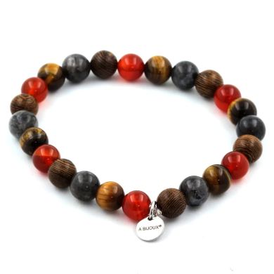 Tiger's Eye + Labradorite + Red Agate + Wood Bracelet 8 mm Beads.