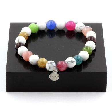 Multicolor Tourmaline + Howlite Bracelet 8 mm Beads.