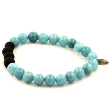 Blue Chalcedony + Matte Black Onyx Bracelet 8 mm.