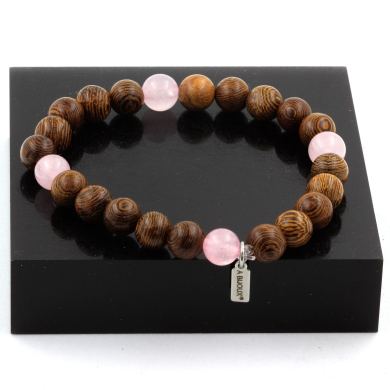 Rose quartz + wood Bracelet 8 mm Beads.