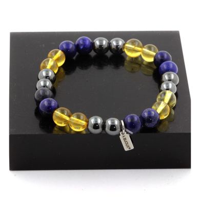 Lapis Lazuli + Hematite + Citrine Bracelet 8 mm Beads.