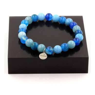 Blue Chalcedony + Aquamarine + Blue Banded Agate + Apatite Bracelet 8 mm Beads.