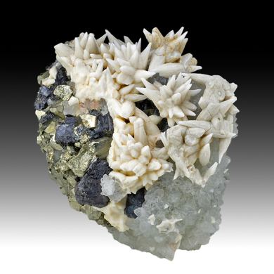 Calcite with Quartz, Sphalerite, Pyrite