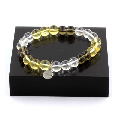 Quartz + Citrine + Smoky Quartz Bracelet 8 mm Beads.