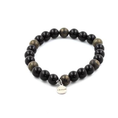 Black Agate + Pyrite from South Africa Bracelet 8 mm Beads.