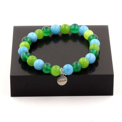 Green Agate + Blue Chalcedony + Peridot Bracelet 8 mm Beads.