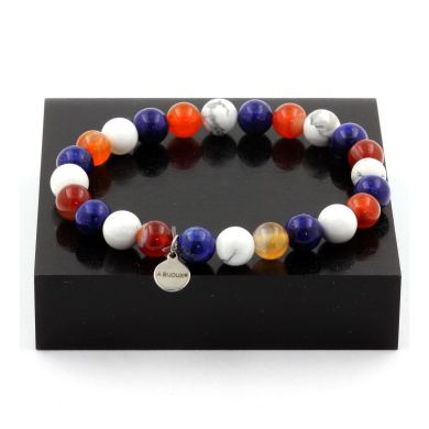 Banded Agate + Howlite + Lapis Lazuli Bracelet 8 mm Beads.