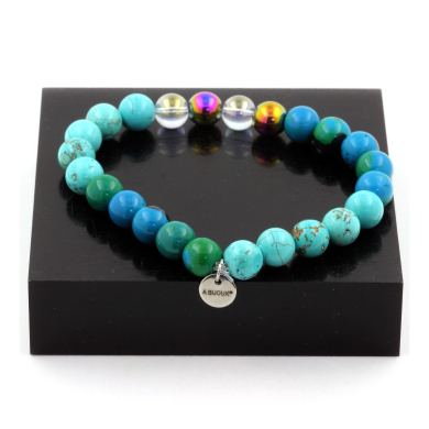 Chrysocolla + Turquoise + Titanium Quartz + Multicolor Hematite Bracelet 8 mm Beads.