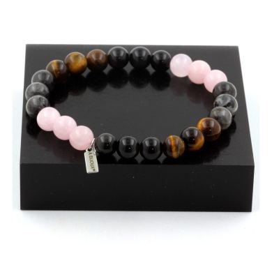 Rose Quartz + Labradorite + Black Obsidian + Tiger's Eye Bracelet 8 mm Beads.