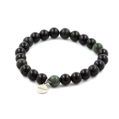 Black Agate + Seraphinite from Russia Bracelet 8 mm Beads.