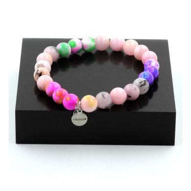 Pink Opal + Blue Purple Jasper + Pink Green Jasper + Yellow Pink Jasper Bracelet 8 mm Beads.