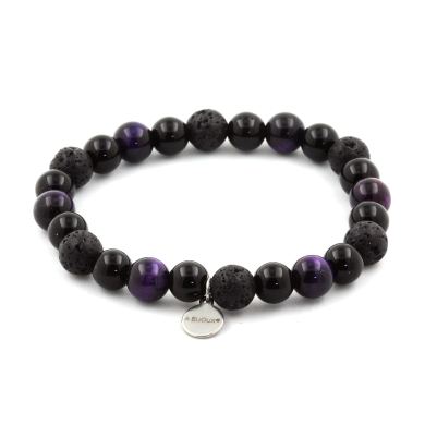 Purple Tiger's Eye + Lava + Black Agate Bracelet 8 mm Beads.