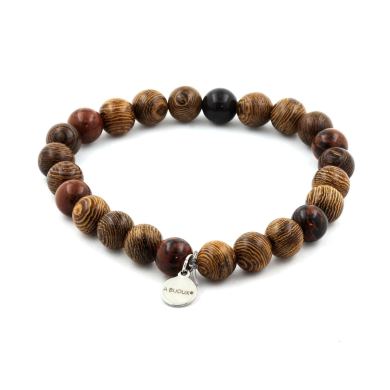 Mahogany obsidian + wood Bracelet 8 mm Beads.