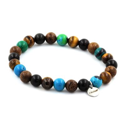 Tiger's Eye + Chrysocolla + Black Obsidian + Wood Bracelet 8 mm Beads.