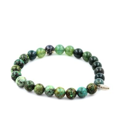 African Turquoise + Moss Agate Beads Bracelet 8 mm.