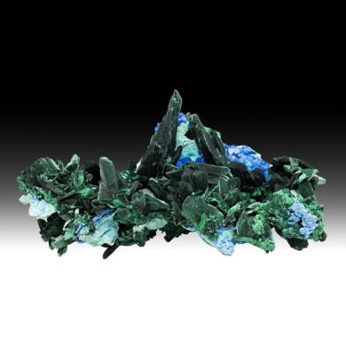 Malachite after Azurite with Plancheite