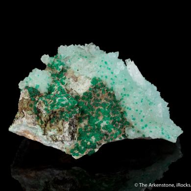 Cuprian Adamite on Calcite