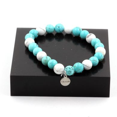 Howlite + Turquoise Bracelet 8 mm Beads.