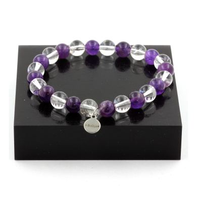 Amethyst + Quartz Bracelet 8 mm Beads.