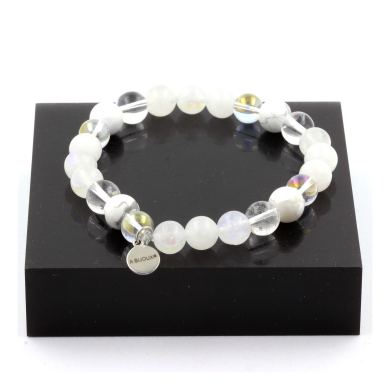 Moonstone + Quartz + Howlite + Titanium Quartz Bracelet 8 mm Beads.