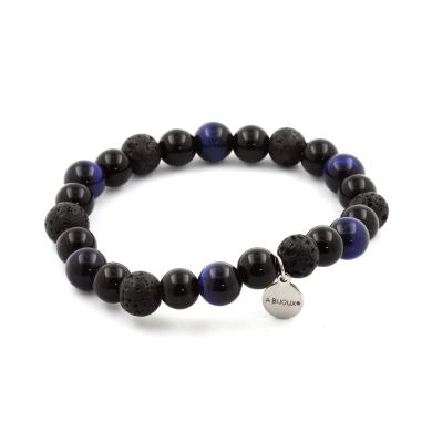 Blue Tiger's Eye + Lava + Black Agate Bracelet 8 mm Beads.